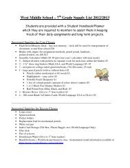 West Middle School – 7 Grade Supply List 2012/2013