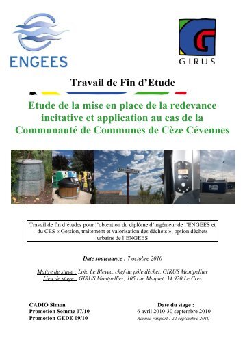 Travail de Fin d'Etude Etude de la mise en place de la ... - ENGEES