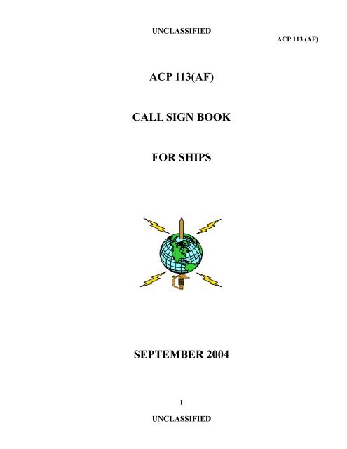 ACP 113(AF) CALL SIGN BOOK FOR SHIPS SEPTEMBER 2004