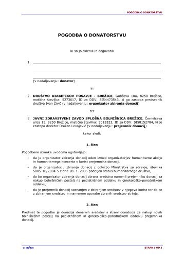 POGODBA O DONATORSTVU - Splošna bolnišnica Brežice