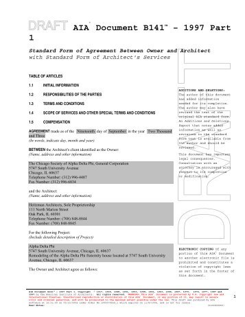Part 1 Agreement Between Owner and Architect