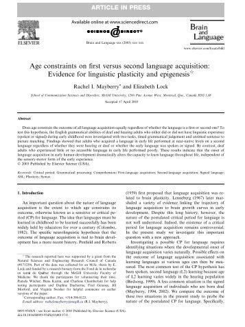 Age constraints on first versus second language acquisition ...