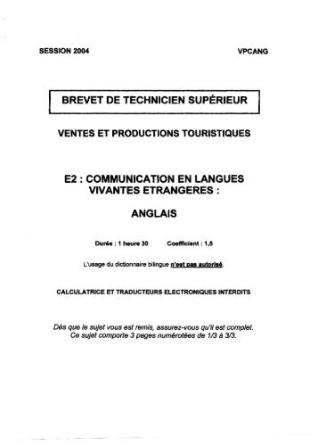 sujets-anglais-vpt-2.. - Bts Tourisme