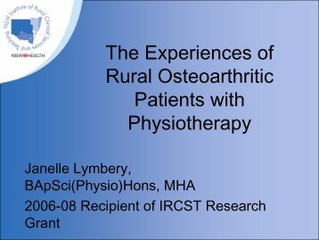 The Experiences of Rural Osteoarthritic Patients with Physiotherapy