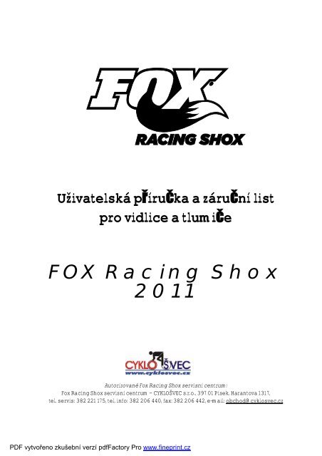 ManuÃ¡l k vidlicÃ­m a tlumiÄÅ¯m FOX 2011 pracovnÃ­ - CYKLO WORLD