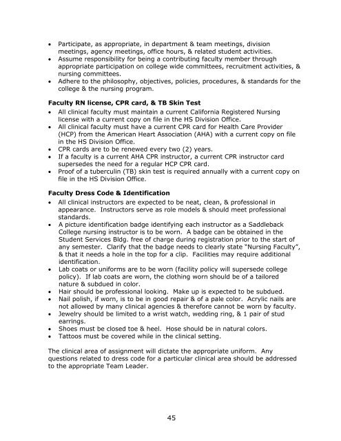 Nursing Faculty Handbook 2011-2012 - Saddleback College