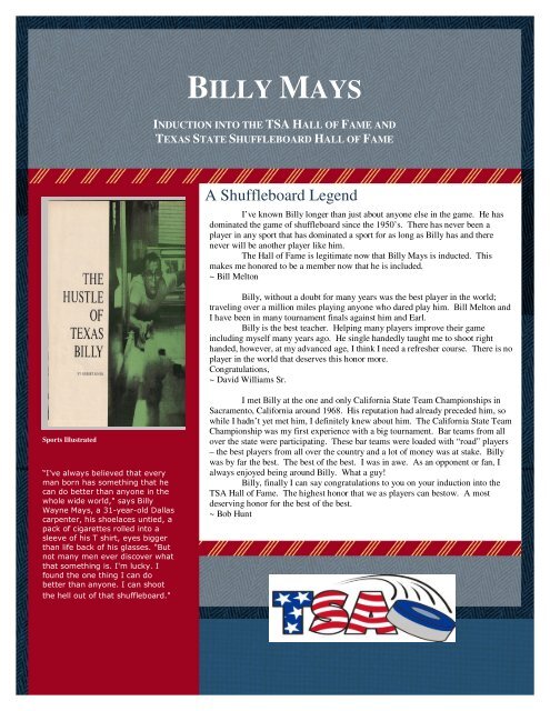 View Billy Mays' TSA HOF Booklet - Table Shuffleboard Association