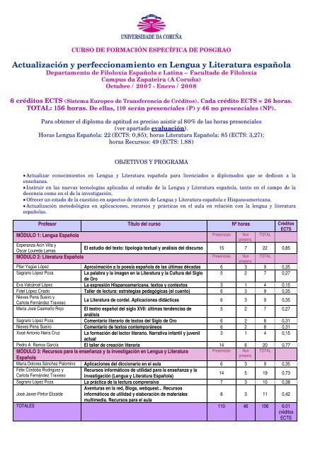 ActualizaciÃ³n y perfeccionamiento en Lengua y Literatura espaÃ±ola