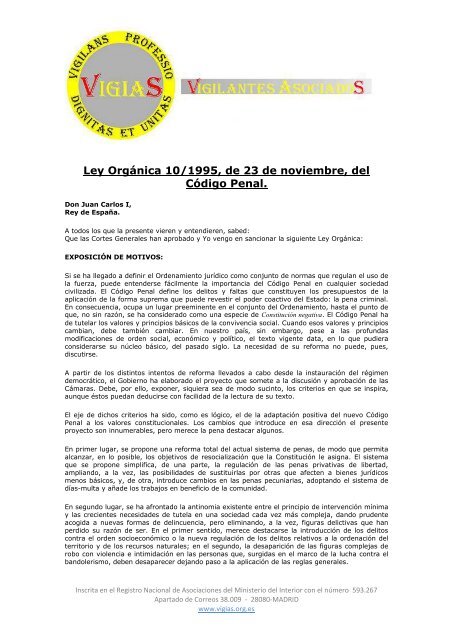 Ley Orgánica 10/1995, de 23 de noviembre, del Código Penal - VigiaS