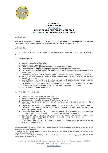 Ley Orgánica 10/1995, de 23 de noviembre, del Código Penal - VigiaS