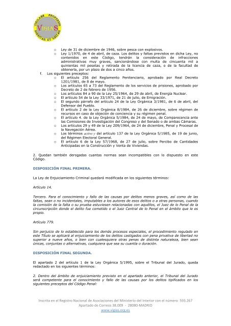 Ley Orgánica 10/1995, de 23 de noviembre, del Código Penal - VigiaS