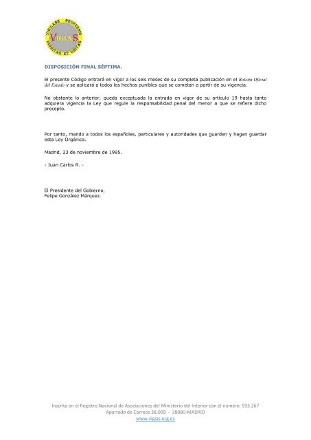 Ley Orgánica 10/1995, de 23 de noviembre, del Código Penal - VigiaS