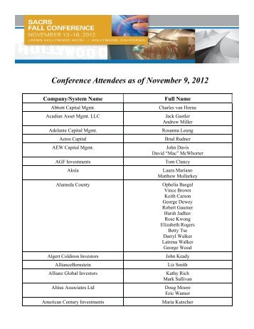 Conference Attendees as of November 9, 2012 - sacrs