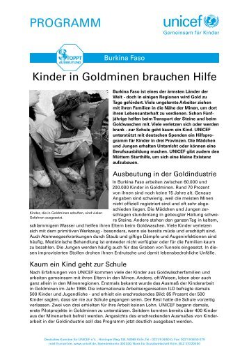 Burkina Faso: Kinderarbeit in Goldminen (pdf / 155 KB) - younicef.de