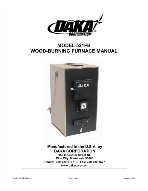 model 521fb wood-burning furnace manual - DAKA Corporation ...