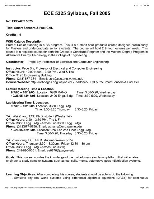 ABET Format Syllabus for ECE 5325 - College of Engineering