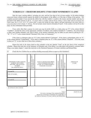 schedule f - creditors holding unsecured nonpriority claims