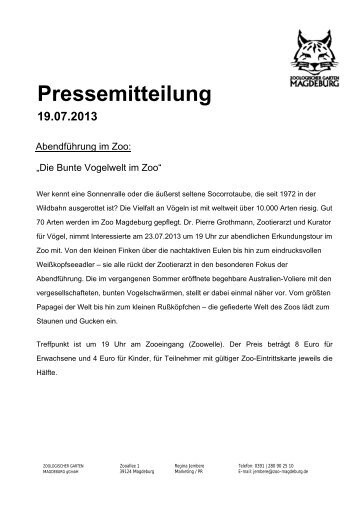 Pressemitteilung - Zoo Magdeburg
