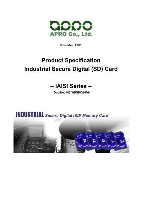 Product Specification Industrial Secure Digital ... - APRO CO., LTD.