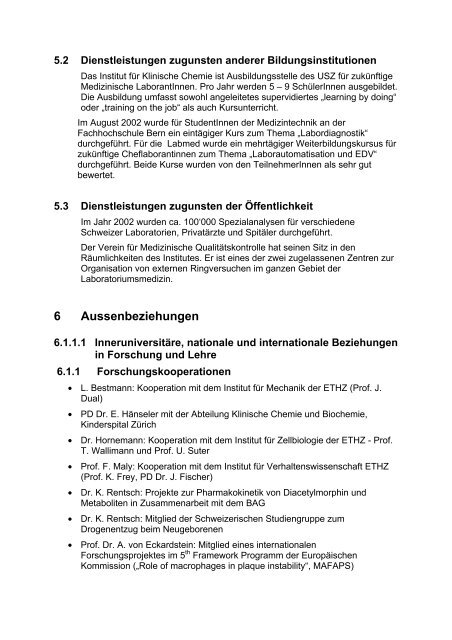 Akademischer Bericht 2002 - Institut für Klinische Chemie ...