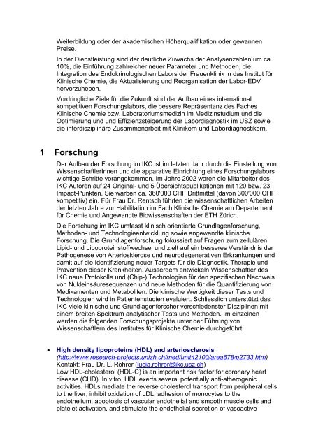 Akademischer Bericht 2002 - Institut für Klinische Chemie ...