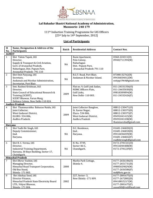 List of Participants - lbsnaa