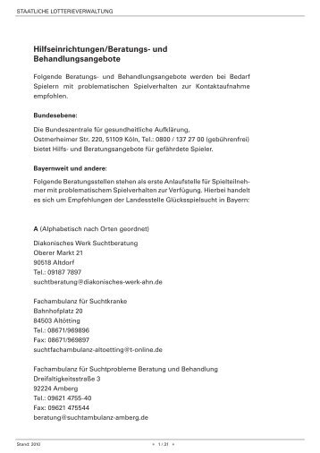 Hilfseinrichtungen/Beratungs- und ... - LOTTO Bayern