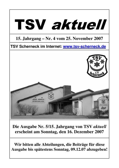 15. Jahrgang – Nr. 4 vom 25. November 2007 - TSV Scherneck