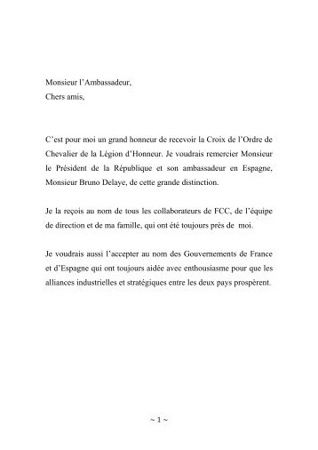 Monsieur l'Ambassadeur, Chers amis, C'est pour moi un ... - FCC