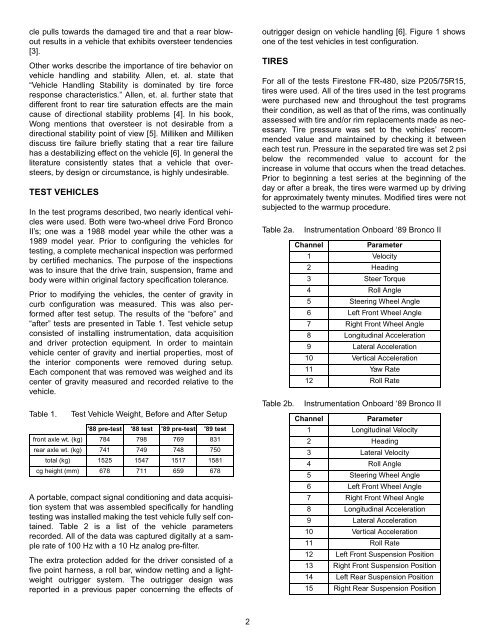 Vehicle Handling with Tire Tread Separation - Transportation Safety