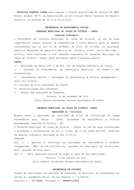 Atos Oficiais publicados em 20/11/2012 - Prefeitura de VitÃ³ria