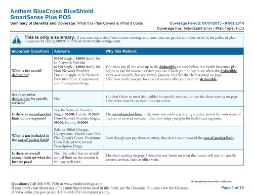 Anthem Bluecross Blueshield Smartsense Plus Pos Medicoverage