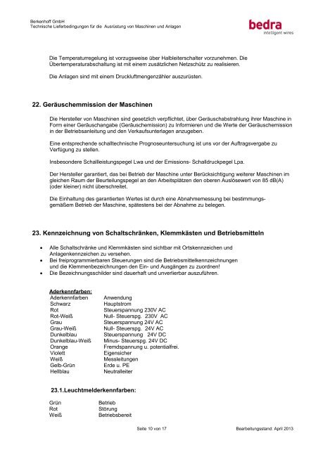 Technische Lieferbedingungen für die Ausrüstung von ... - Bedra