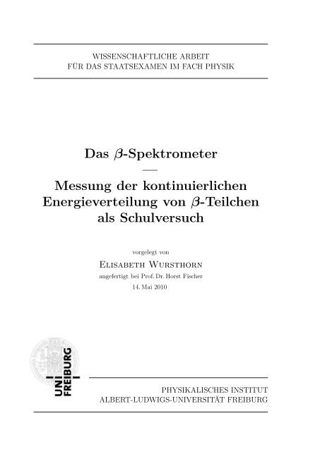 Das β-Spektrometer — Messung der kontinuierlichen ...