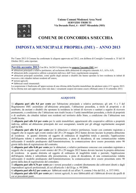 volantino IMU 2013 - Comune di Concordia Sulla Secchia