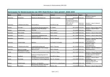 Seminarplan für Medizinstudenten der SRH Wald-Klinikum Gera ...