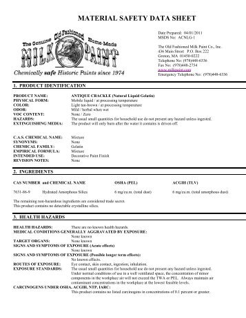 material safety data sheet-crackle - The Old Fashioned Milk Paint ...