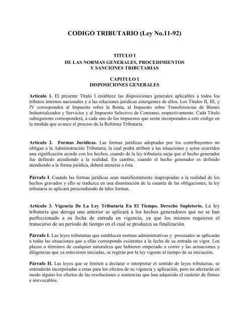 CODIGO TRIBUTARIO - Direccion General de Impuestos Internos