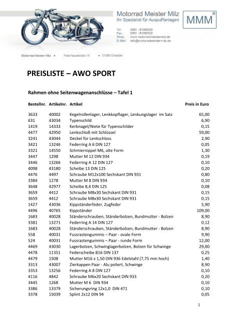 PREISLISTE – AWO SPORT - Motorrad Meister Milz