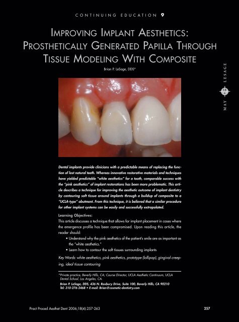 improving implant aesthetics: prosthetically generated ... - BHIDE Info