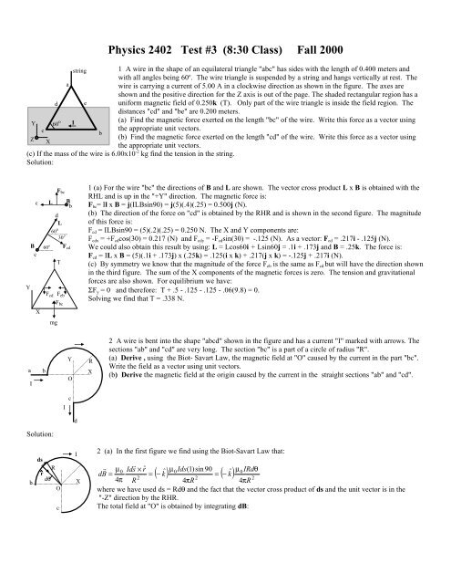 Physics 2402 Test #3 (8:30 Class) Fall 2000