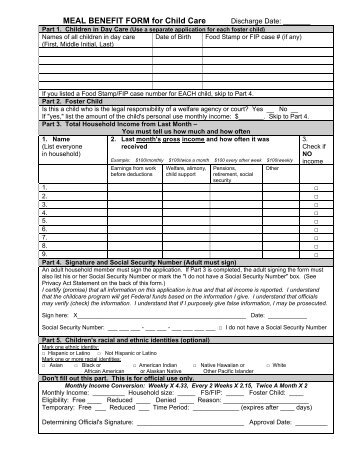 Income Eligibility Statement Form Child And Adult Care Food Program