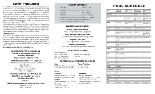 Summer Swim Program Brochure - Garden Grove