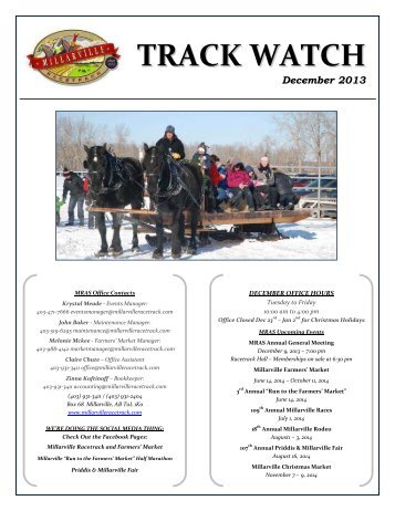 TRACK WATCH - Millarville Racing and Agricultural Society