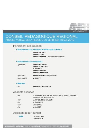 CONSEIL PEDAGOGIQUE REGIONAL - Anfh