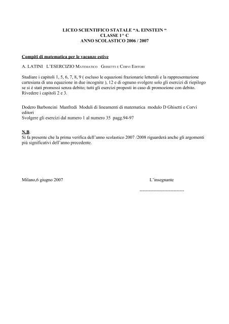 1C 2C 1A matematica programmi - Liceo scientifico Albert Einstein