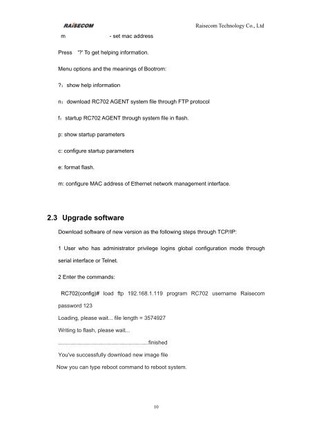 RC702-FE Ethernet over SDH Device Command notebook (V1.0)