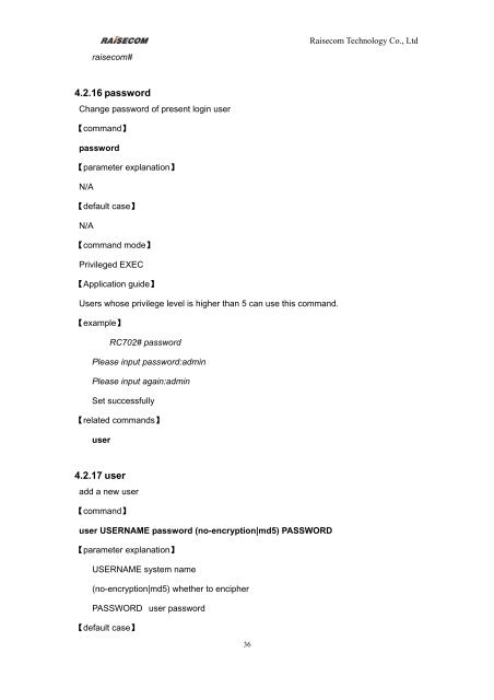 RC702-FE Ethernet over SDH Device Command notebook (V1.0)