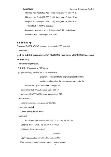 RC702-FE Ethernet over SDH Device Command notebook (V1.0)