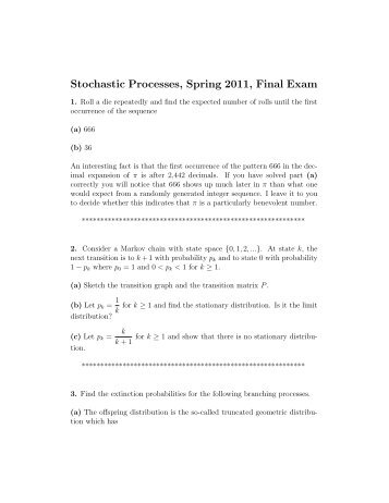 Stochastic Processes, Spring 2011, Final Exam